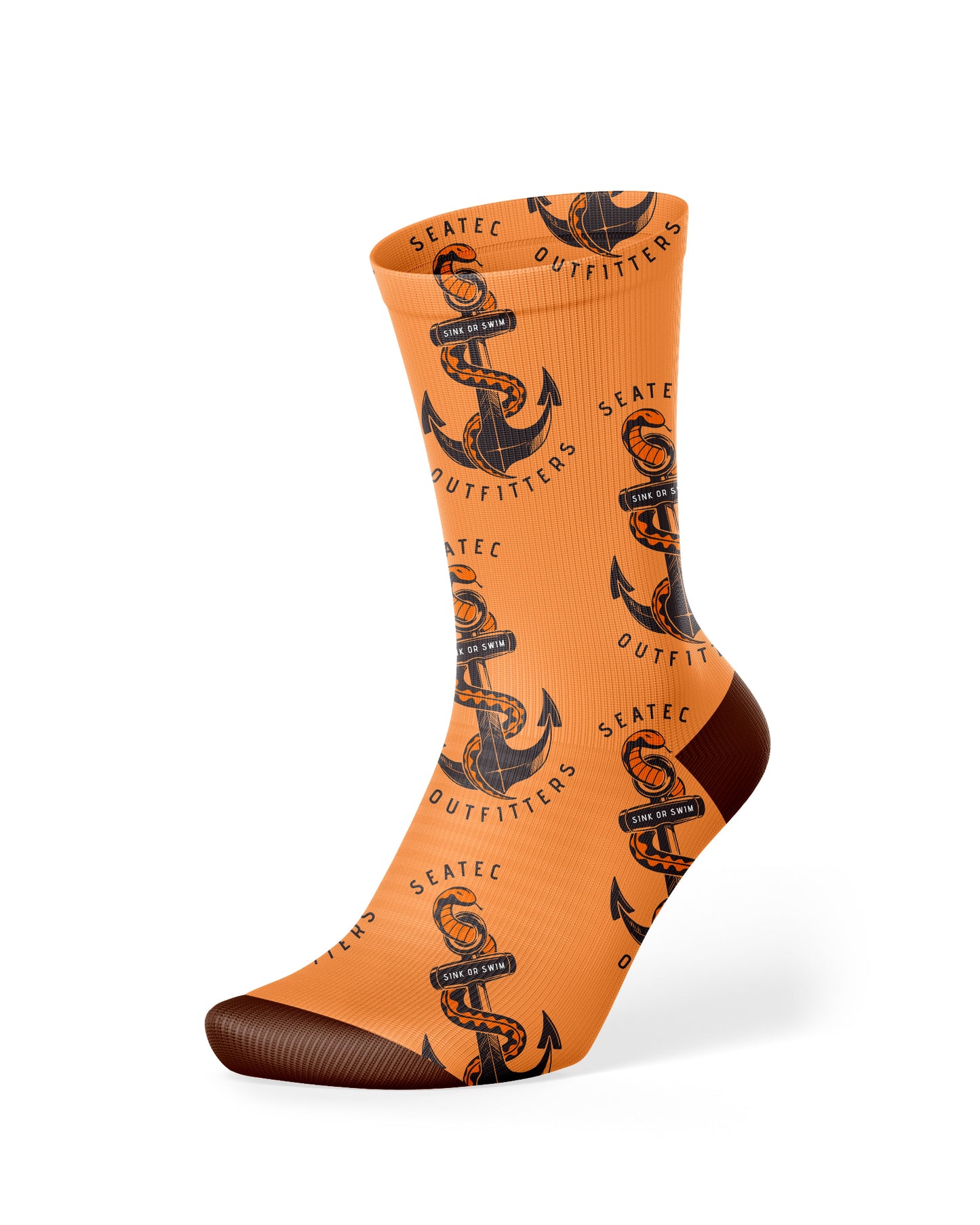 Seatec Outfitters Sea Serpent Crew Sock in bright orange with moisture-wicking, breathable, and anti-odor fabric for all-day comfort and performanc
