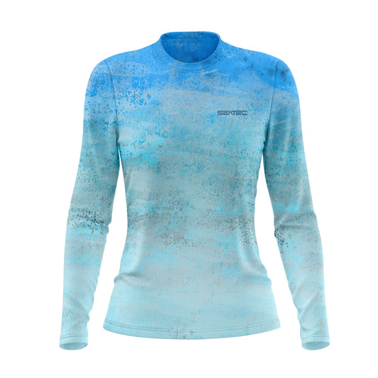 Seatec Women's Blue Mahi Crew Performance Shirt – Lightweight, moisture-wicking fishing shirt for active outdoor use with UPF sun protection