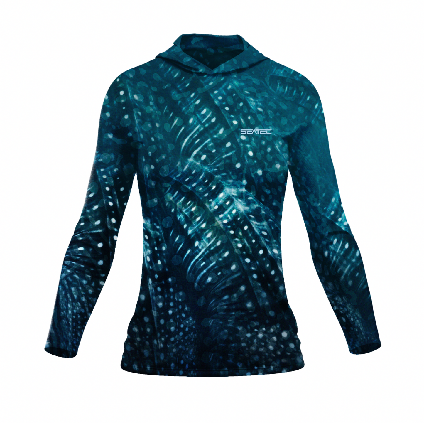 Seatec Women's Whale Shark Hooded Performance Shirt – Lightweight, moisture-wicking fishing shirt for active outdoor use with UPF sun protection