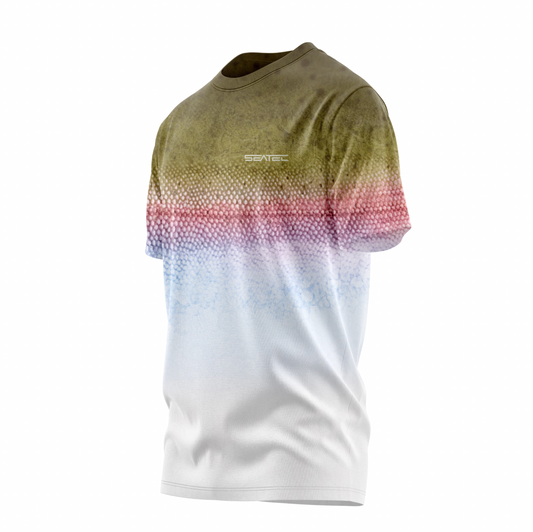 Rainbow Trout Men's Crew Performance Short Sleeve Shirt – Lightweight, moisture-wicking fishing shirt for active outdoor use with UPF sun protection