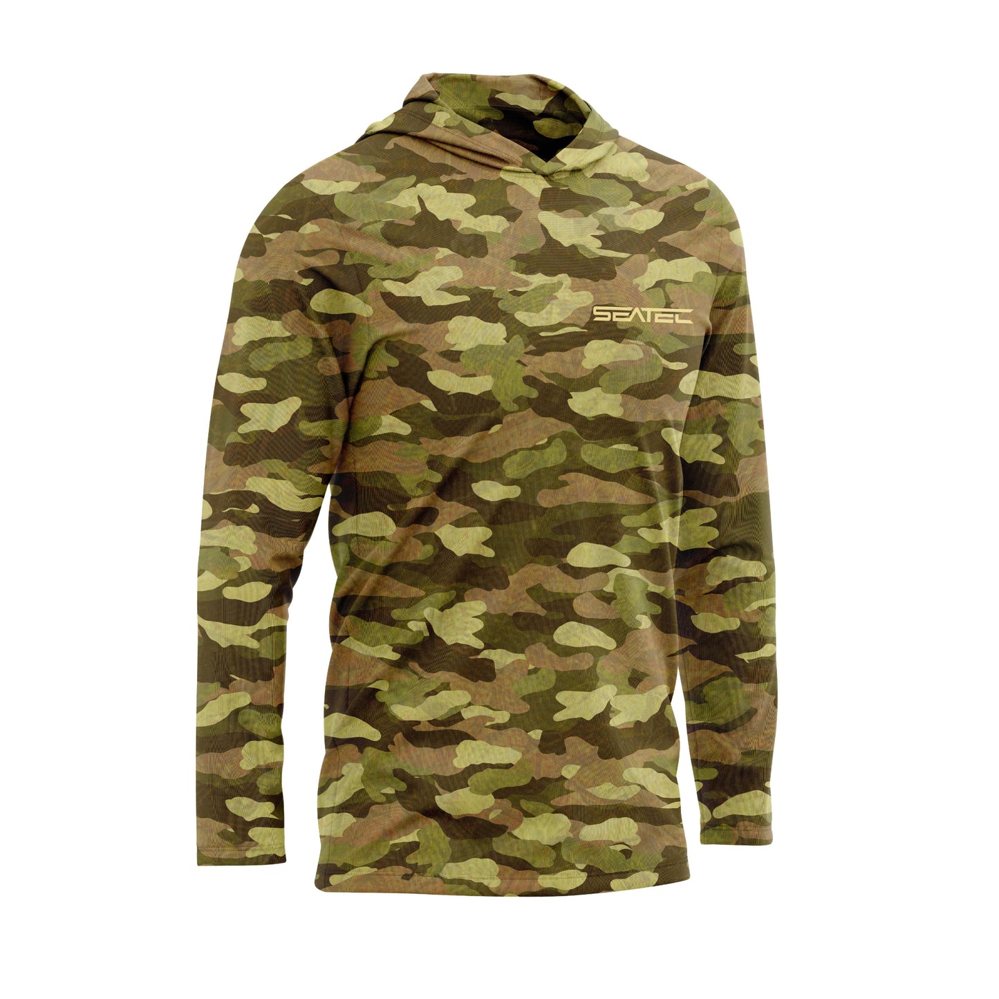 Beach Camo Men's Hooded Performance Shirt – Lightweight, moisture-wicking fishing shirt for active outdoor use with UPF sun protection