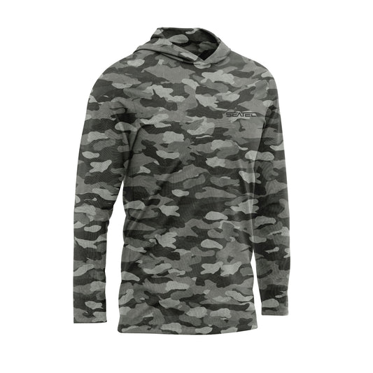 Urban Camo Men's Hooded Performance Shirt – Lightweight, moisture-wicking fishing shirt for active outdoor use with UPF sun protection