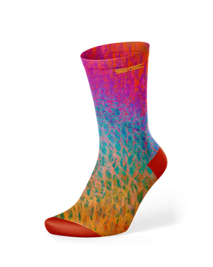 Seatec Outfitters Parrotfish Crew Sock in bright colors with moisture-wicking, breathable, and anti-odor fabric for all-day comfort and performanc