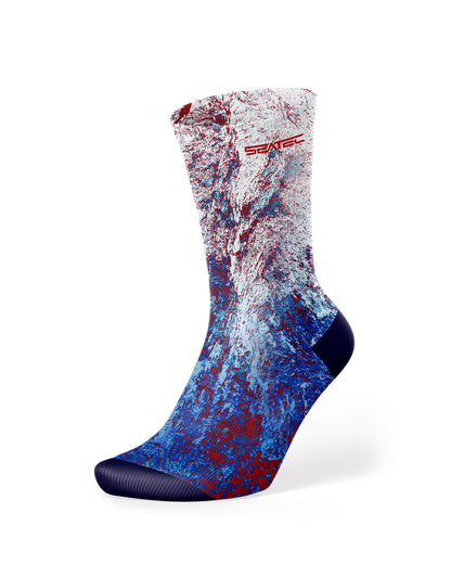 Seatec Outfitters Patriot Crew Sock featuring an American red, white, and blue design, breathable moisture-wicking fabric for comfort and performance.