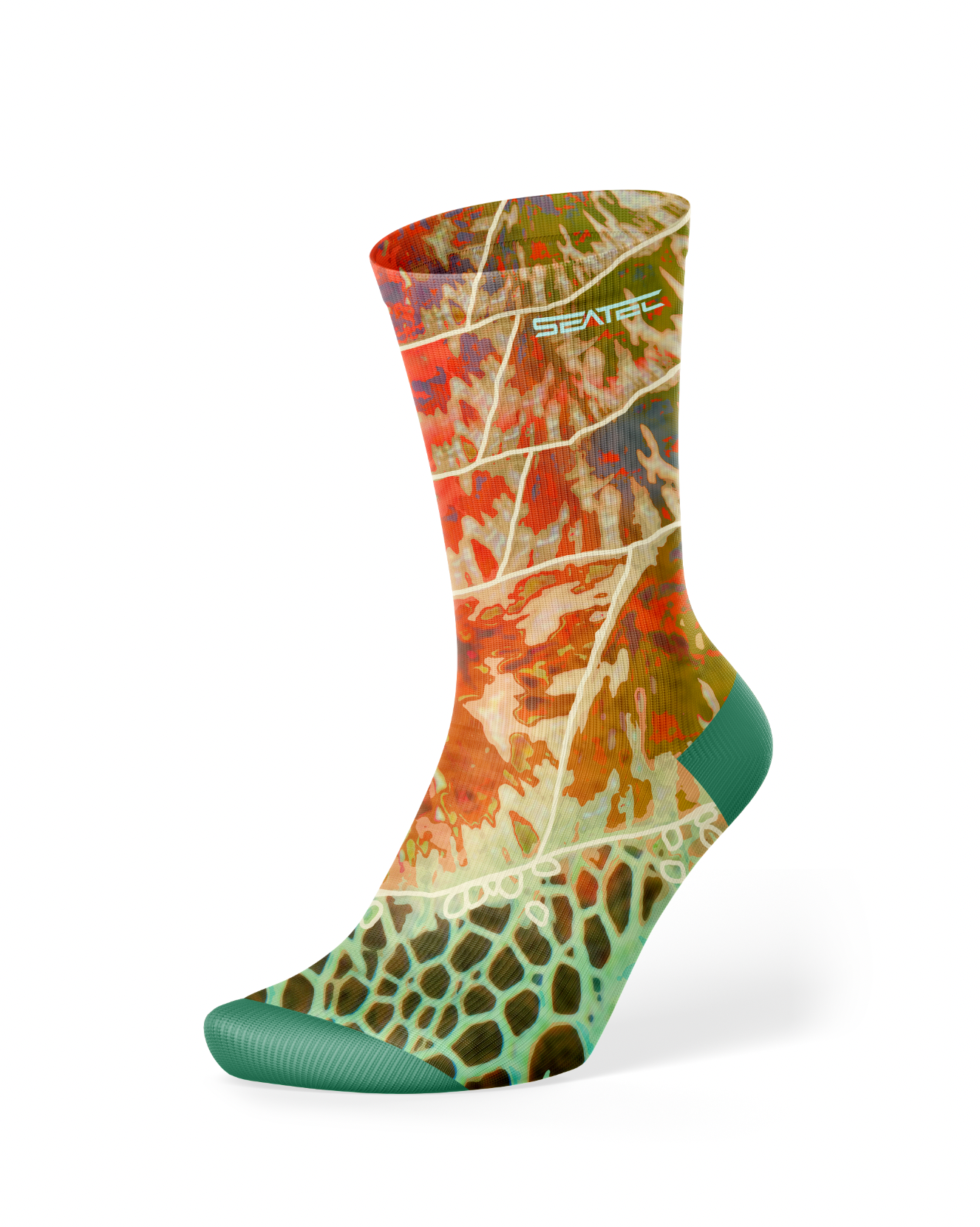 Seatec Outfitters Sea Turtle Crew Dry-Deck Sock in bright colors with moisture-wicking, breathable, and anti-odor fabric for all-day comfort and performance