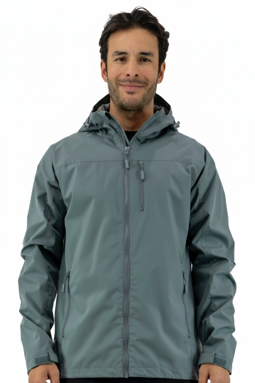 Men’s Tidal Rain Jacket in Marsh Gray, lightweight water-resistant jacket with hood and breathable comfort