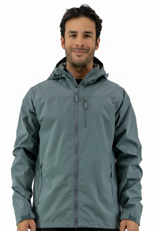 Men’s Tidal Rain Jacket in Marsh Gray, lightweight water-resistant jacket with hood and breathable comfort