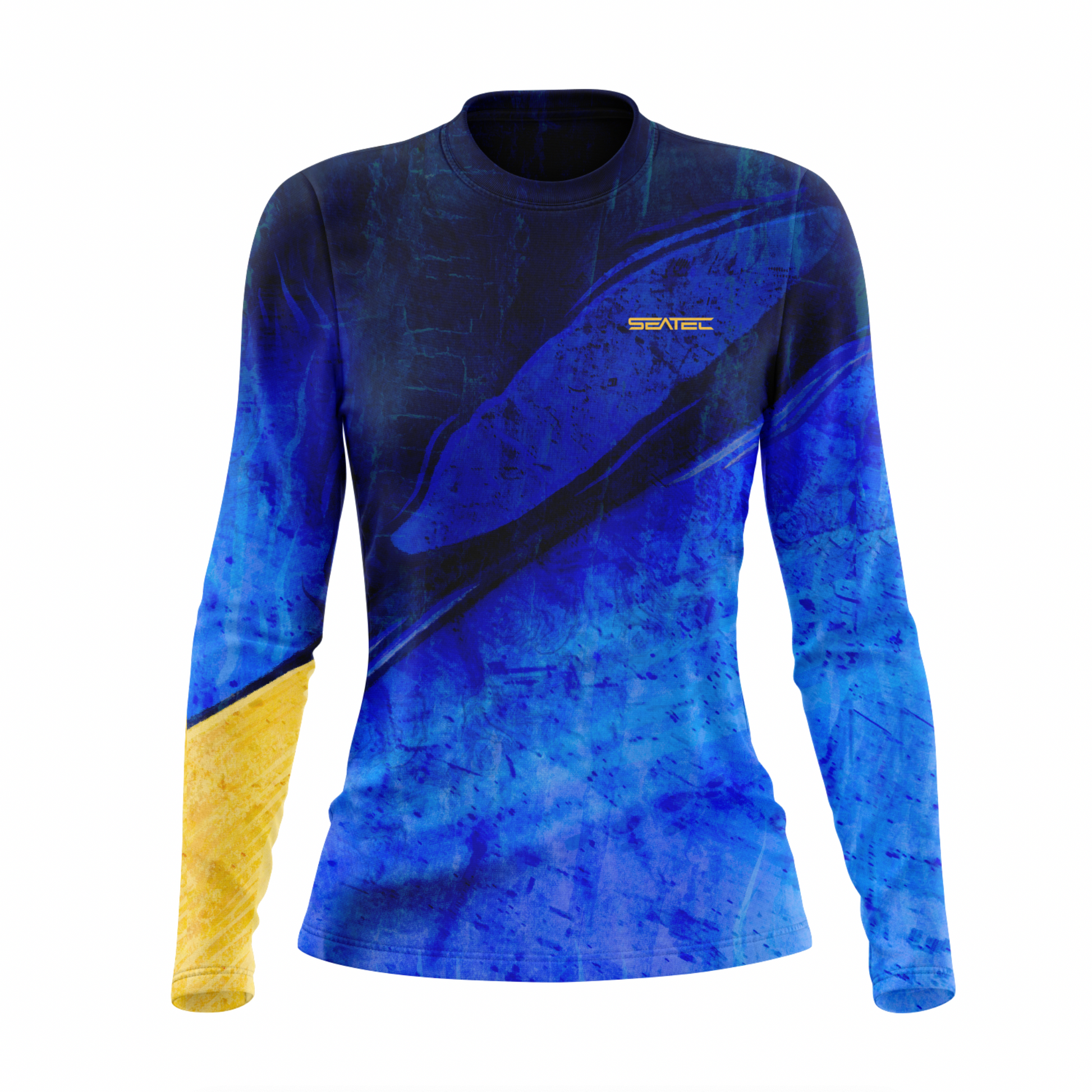 Seatec Women's Blue Tang Crew Sport Tec Performance Shirt – Lightweight, moisture-wicking fishing shirt for active outdoor use with UPF sun protection