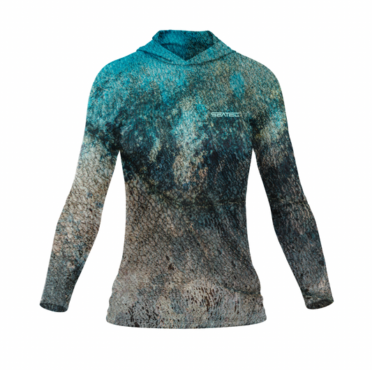Seatec Women's Kingfish Hooded Performance Shirt – Lightweight, moisture-wicking fishing shirt for active outdoor use with UPF sun protection