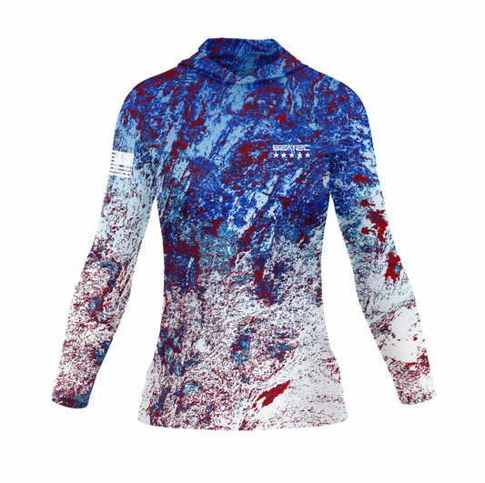 Seatec Women's Patriot Hooded Performance Shirt – Lightweight, moisture-wicking fishing shirt for active outdoor use with UPF sun protection