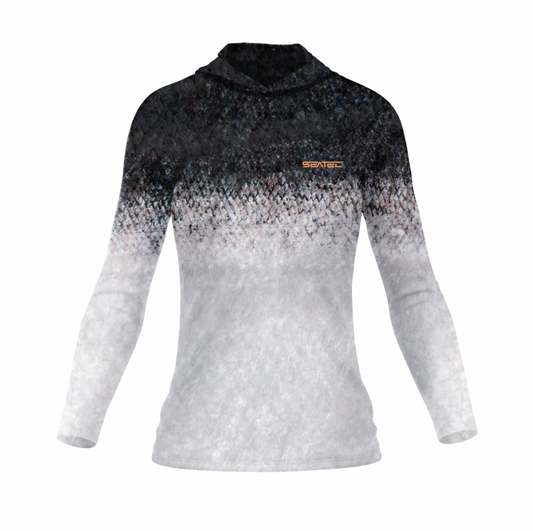 Seatec Women's Salmon Hooded Performance Shirt – Lightweight, moisture-wicking fishing shirt for active outdoor use with UPF sun protection