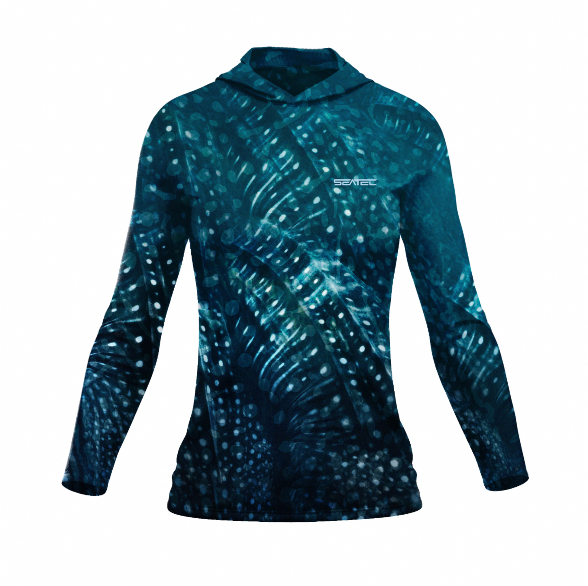 Seatec Women's Whale Shark Hooded Performance Shirt – Lightweight, moisture-wicking fishing shirt for active outdoor use with UPF sun protection