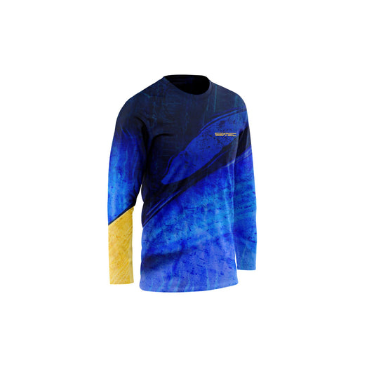 Seatec Youth Blue Tang Crew Performance Shirt – Lightweight, moisture-wicking fishing shirt for active outdoor use with UPF sun protection