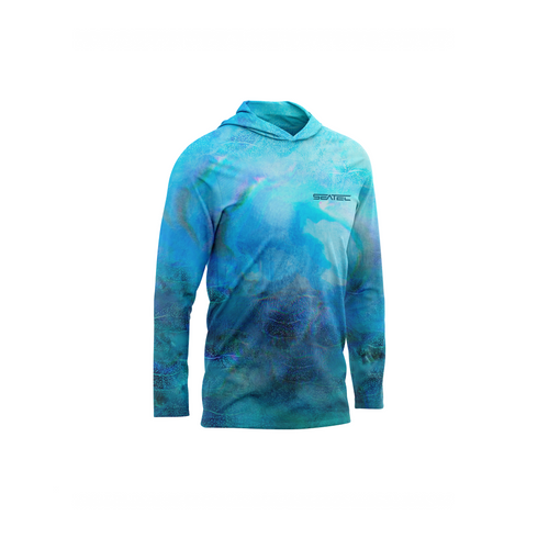 Seatec Youth Blue Crab Hooded Performance Shirt – Lightweight, moisture-wicking fishing shirt for active outdoor use with UPF sun protection