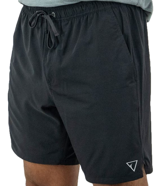 Men’s Undertow lined hybrid shorts in black with built-in comfort liner and hidden pocket