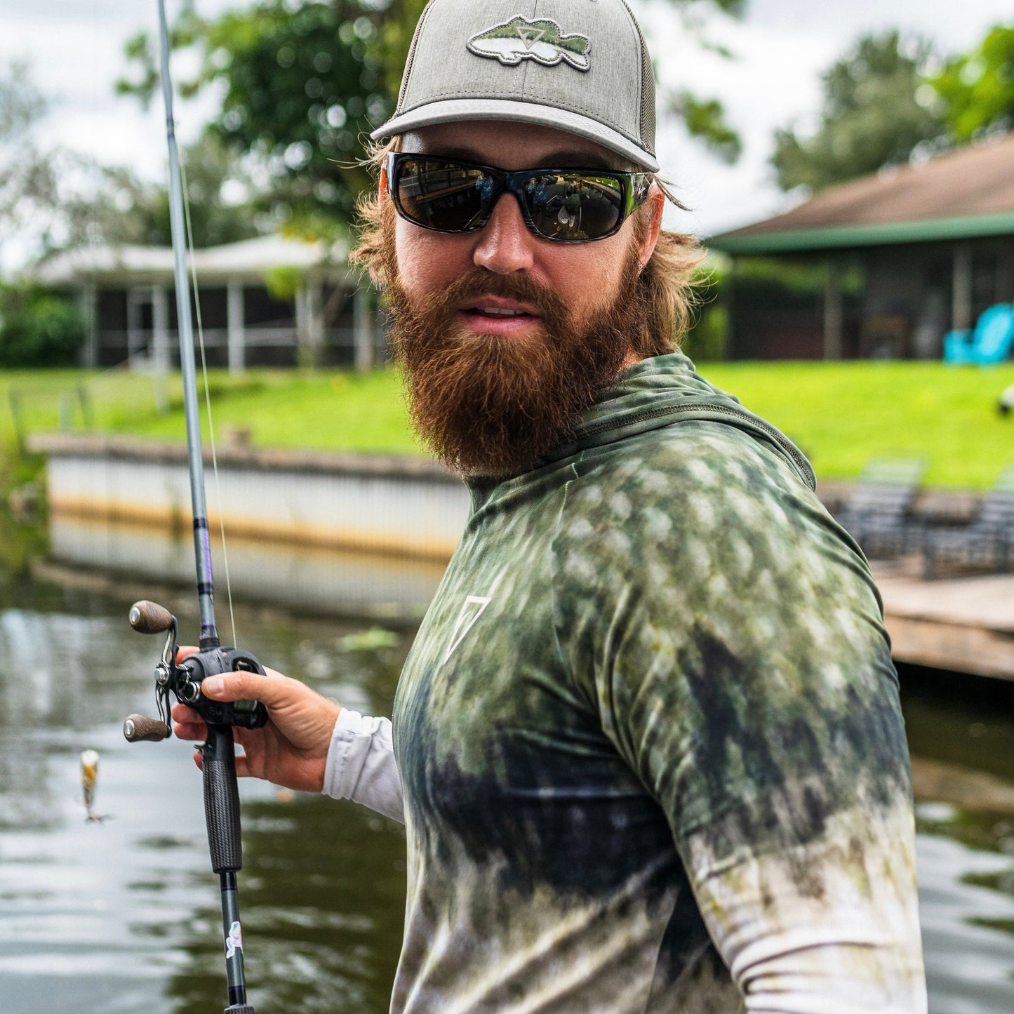 Bass Tech Mesh performance snapback trucker hat with flex sweatband by Seatec Outfitters