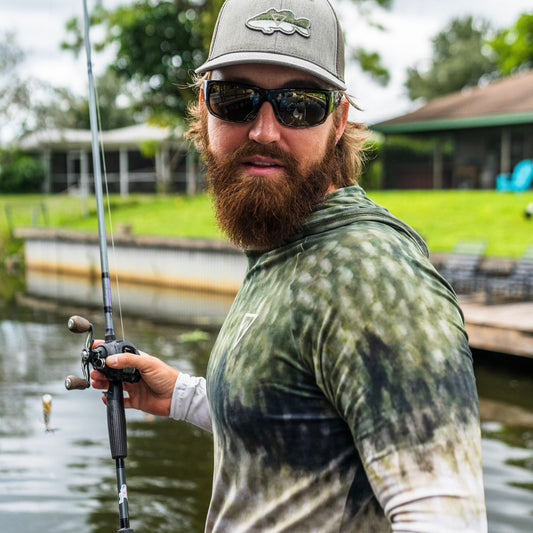 Bass Tech Mesh performance snapback trucker hat with flex sweatband by Seatec Outfitters