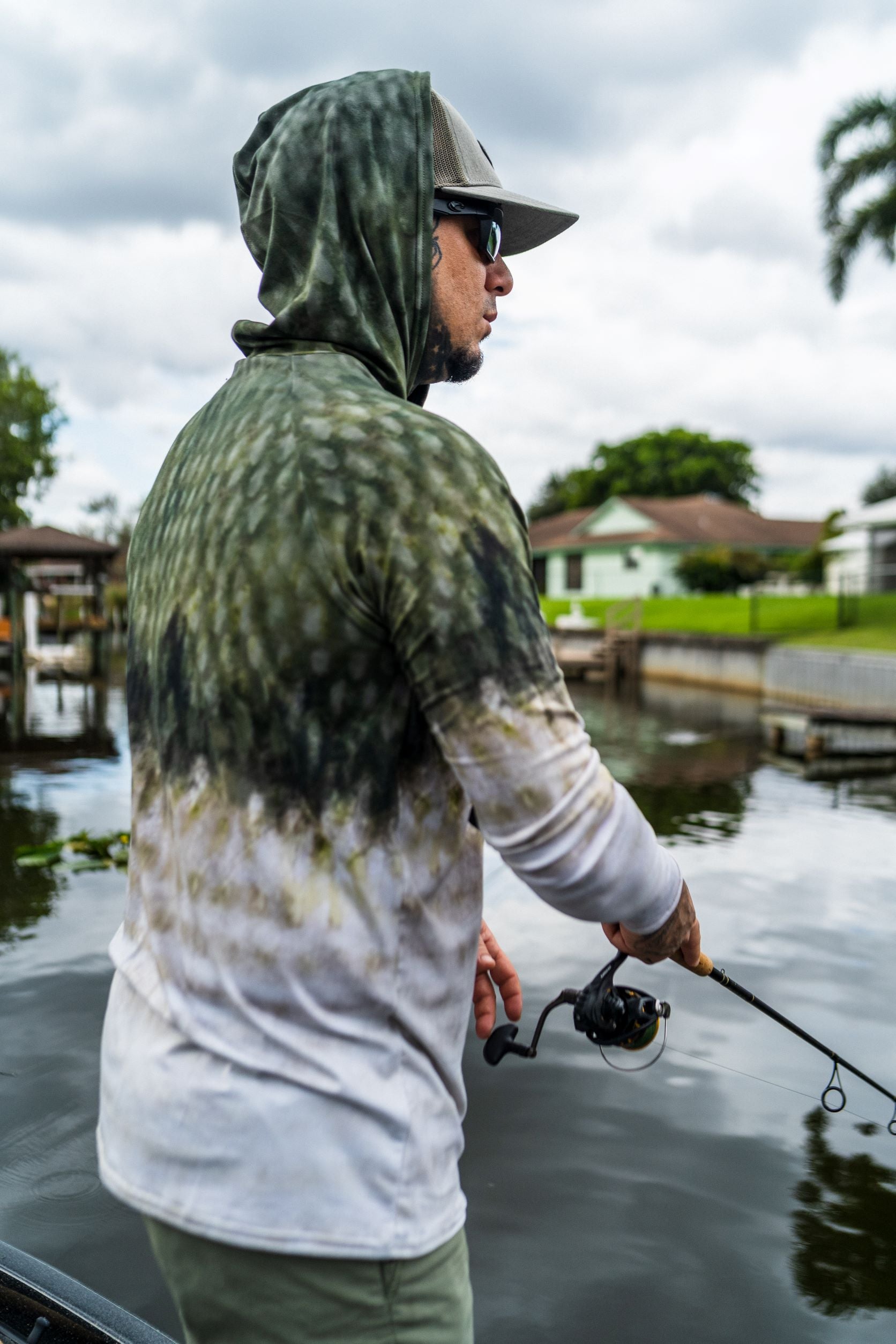 Bass - Men's Hooded Performance Fishing Shirt - Best Sun Shirts - Multi-Seasonal - UPF 50+ - Long Sleeve Fishing Shirt - 2x Large