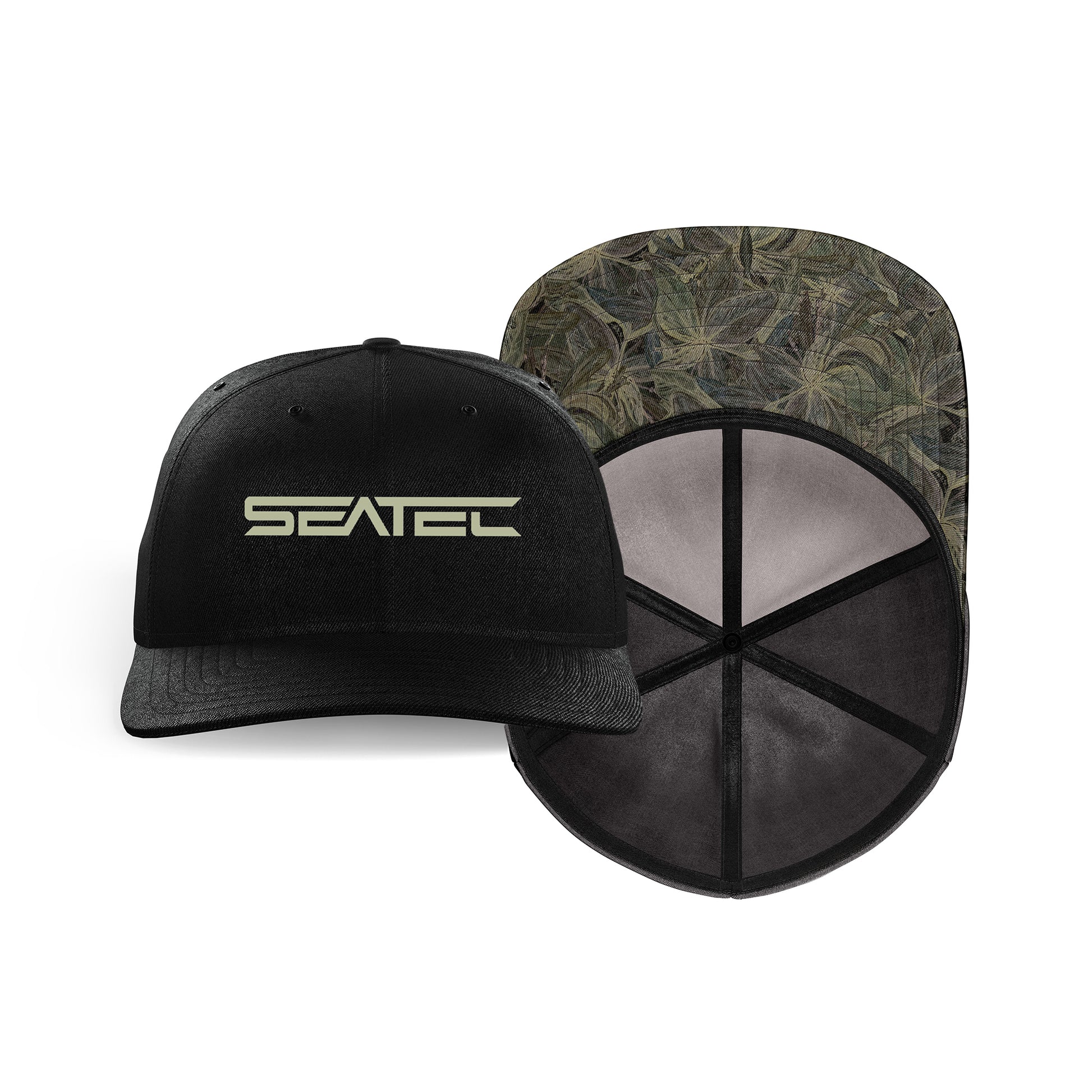Seatec Outfitters Black Cap, Tri Back Headwear Mangrove Tec Performance Mesh Snapback Camo