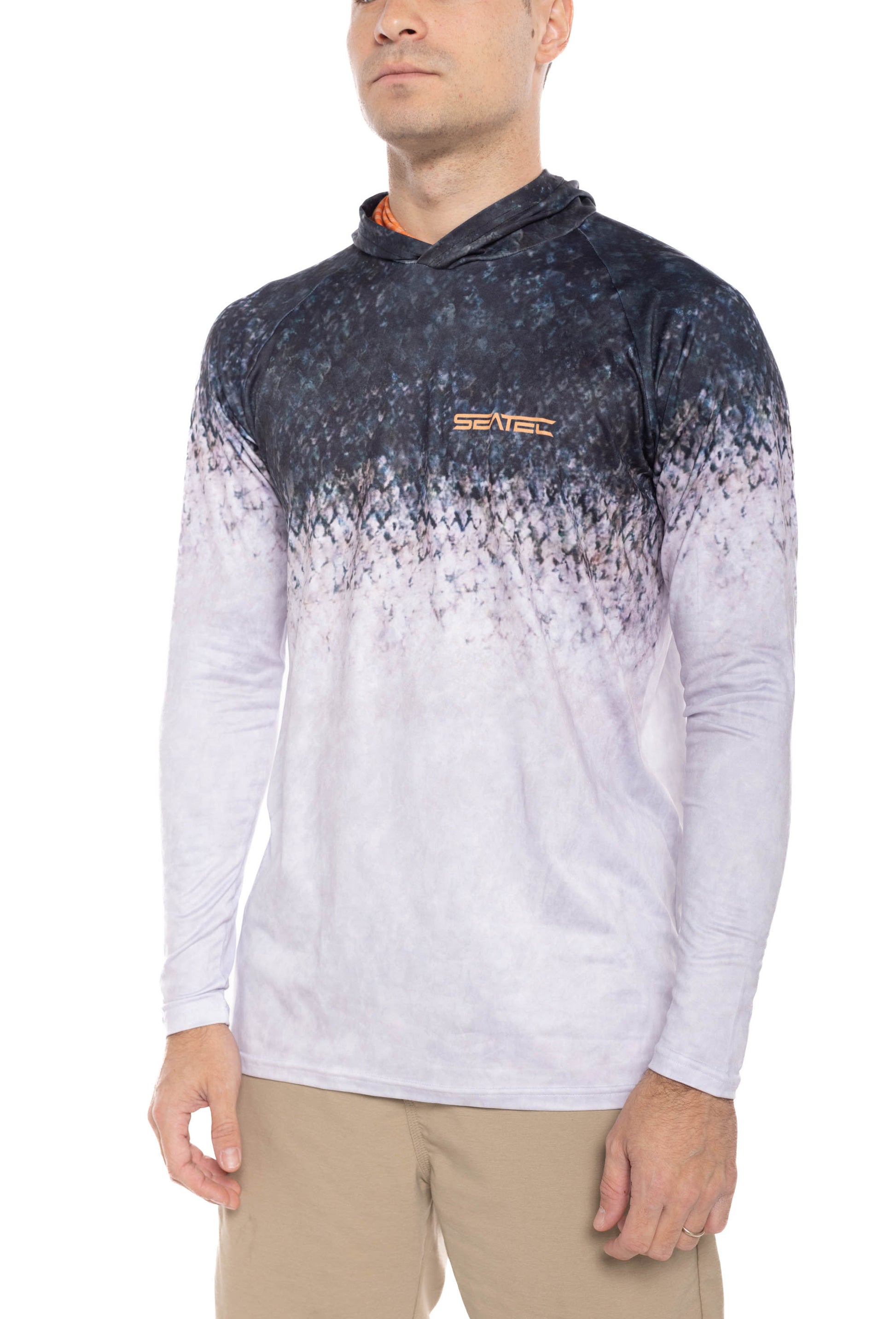 Salmon Men's Hooded Performance Shirt – Lightweight, moisture-wicking fishing shirt for active outdoor use with UPF sun protection