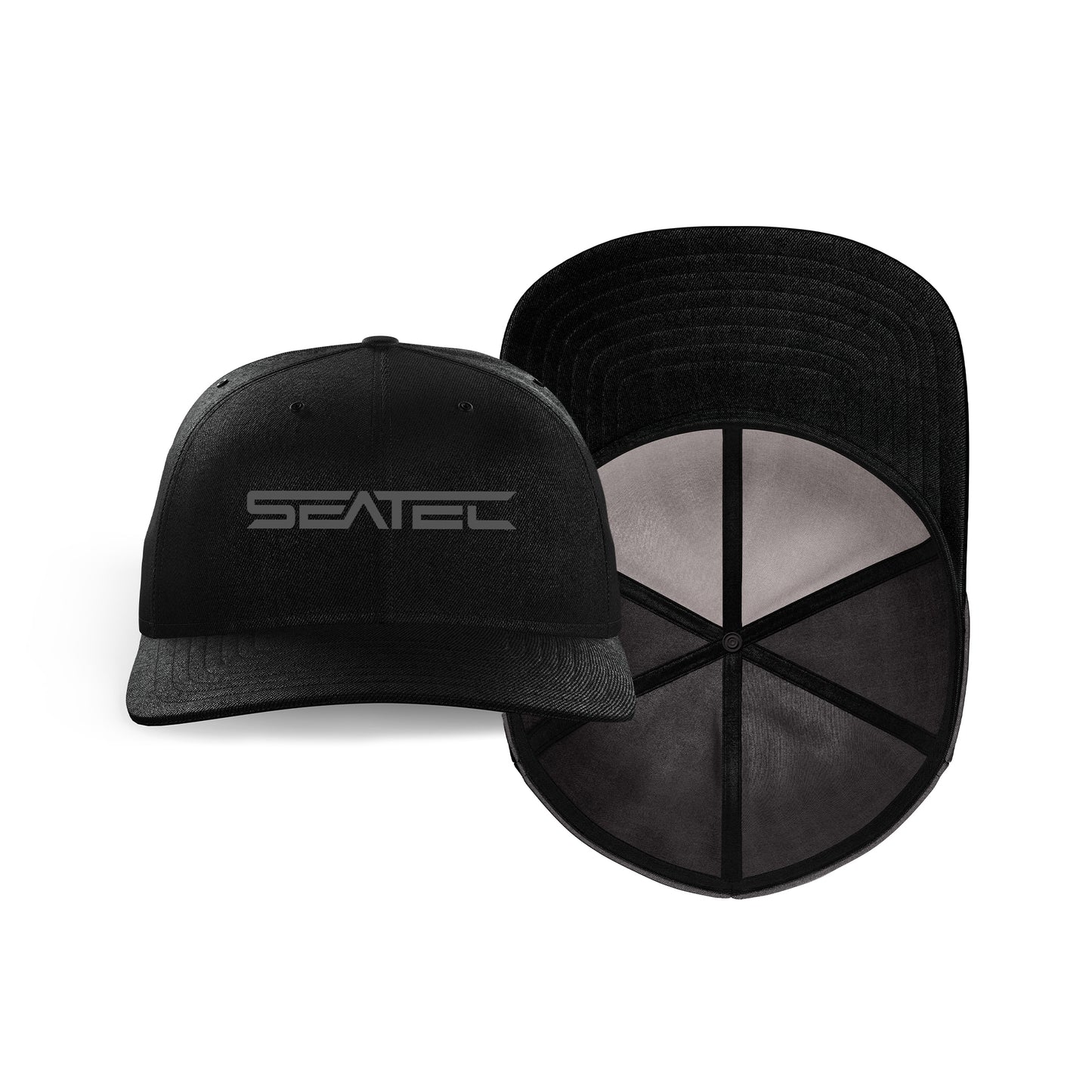 Midnight Tech Mesh performance snapback trucker hat with flex sweatband by Seatec Outfitters