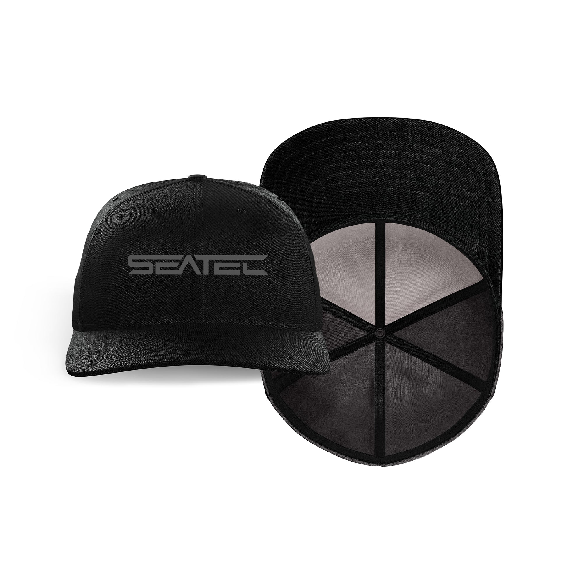 Midnight Tech Mesh performance snapback trucker hat with flex sweatband by Seatec Outfitters