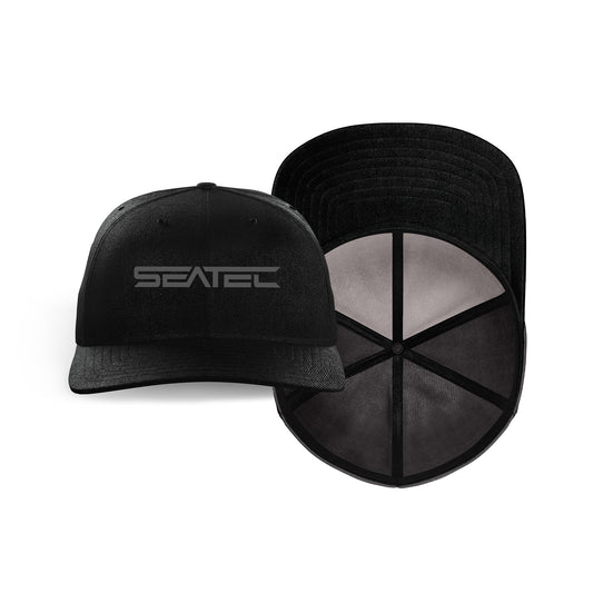 Midnight Tech Mesh performance snapback trucker hat with flex sweatband by Seatec Outfitters